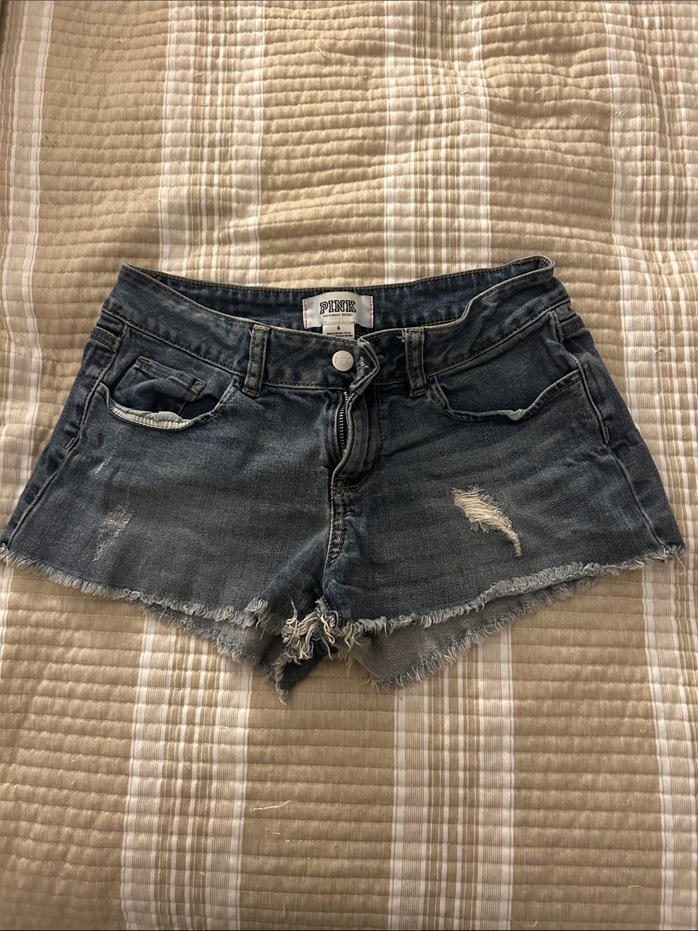PINK Victoria's Secret Frayed Distressed Denim Shorts - Blue